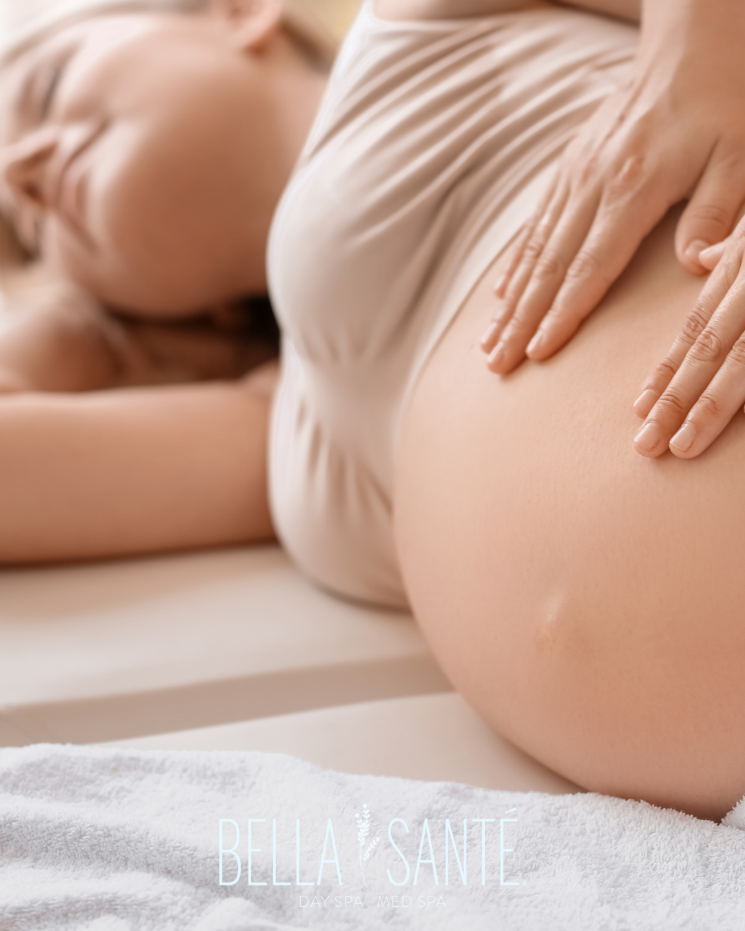 Certified prenatal massage therapist performing pregnancy massage at Bella Santé spa in Boston